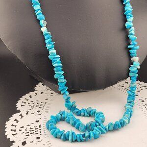 Vintage Southwestern Turquoise Blue Dyed Howlite Nugget Bead 32" Necklace